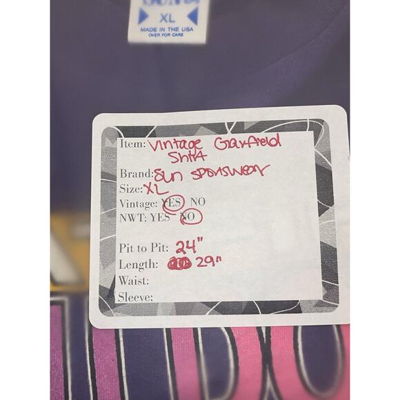 Vintage 90’s Garfield Jim Davis Big Print Graphic Purple Shirt XL RARE FIND - Picture 7 of 7